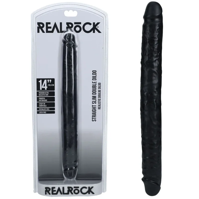 realrock 35cm black slim double dildo 14 double dong