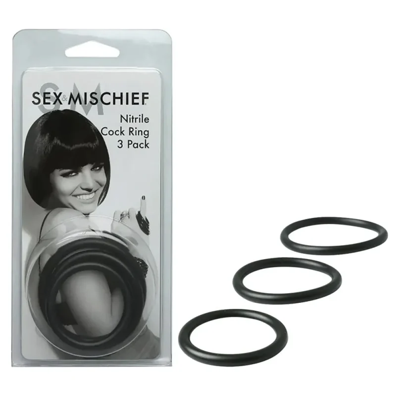 sex mischief 3 pack nitrile cock rings black