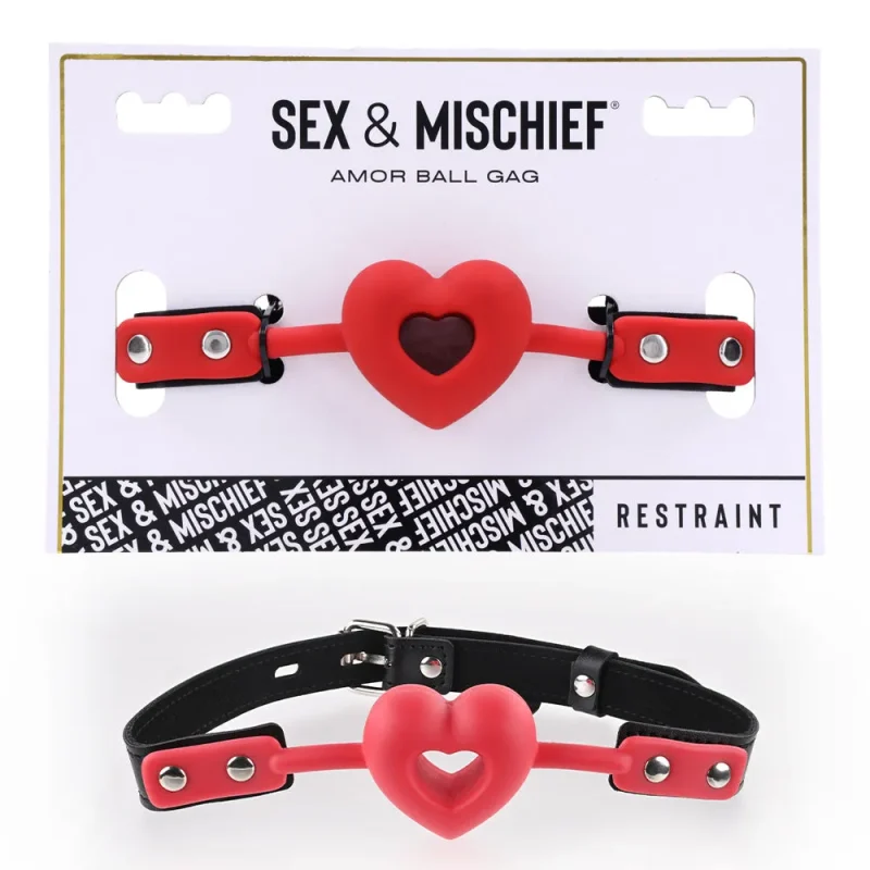 sex mischief amor ball gag red black mouth restraint