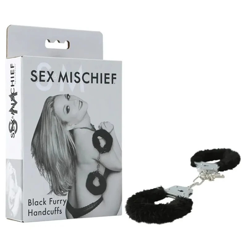 sex mischief black furry handcuffs bondage restraints