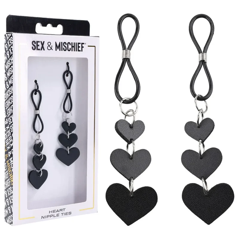 sex mischief heart nipple ties black restraints set