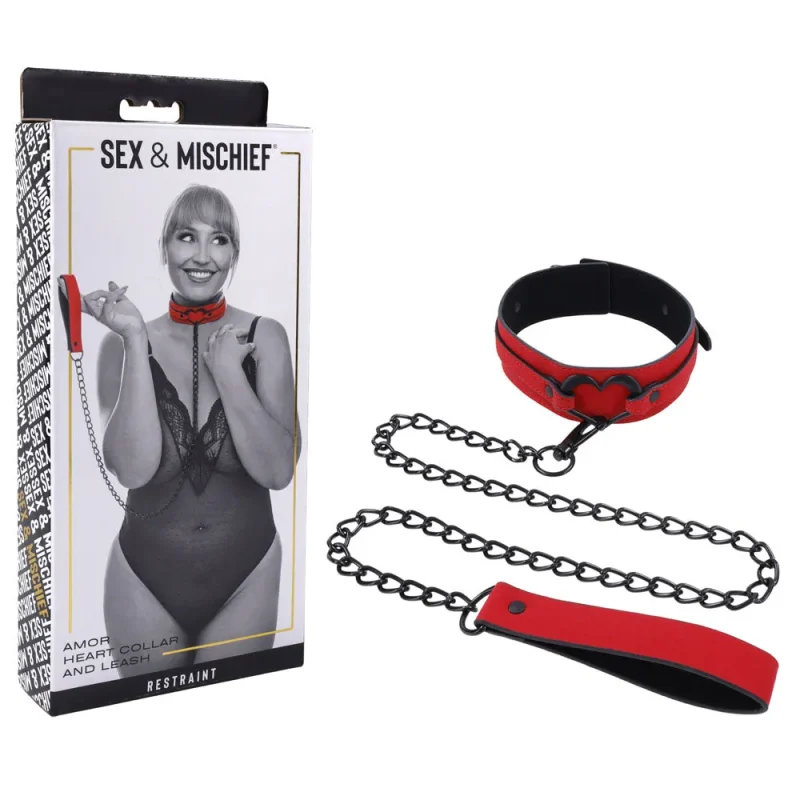 sex mischief red amor collar and leash restraint set