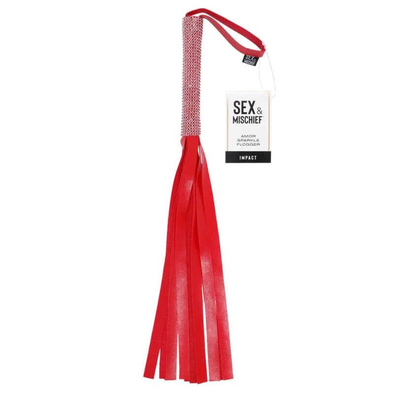 sex mischief red amor sparkle flogger 33 cm whip