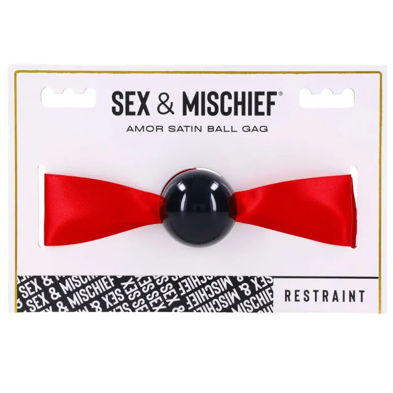 sex mischief red black amor satin ball gag