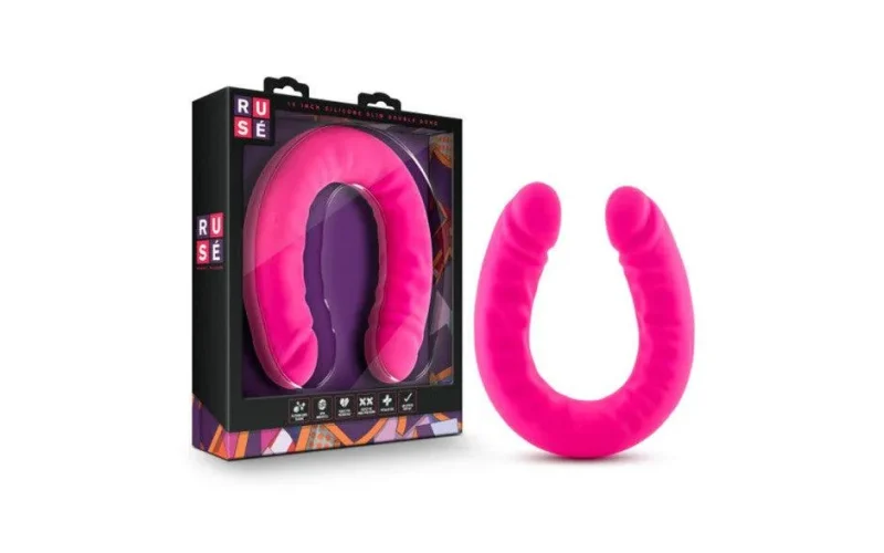 slim 18in hot pink silicone double dong vibrator