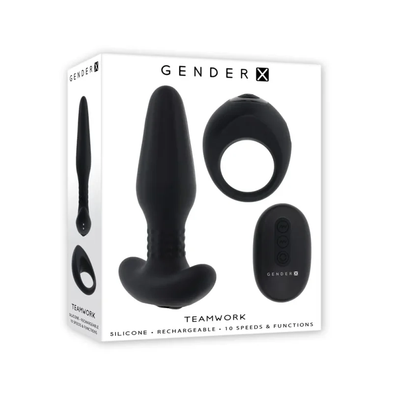 teamwork usb rechargeable vibrating cock ring rimming butt plug black