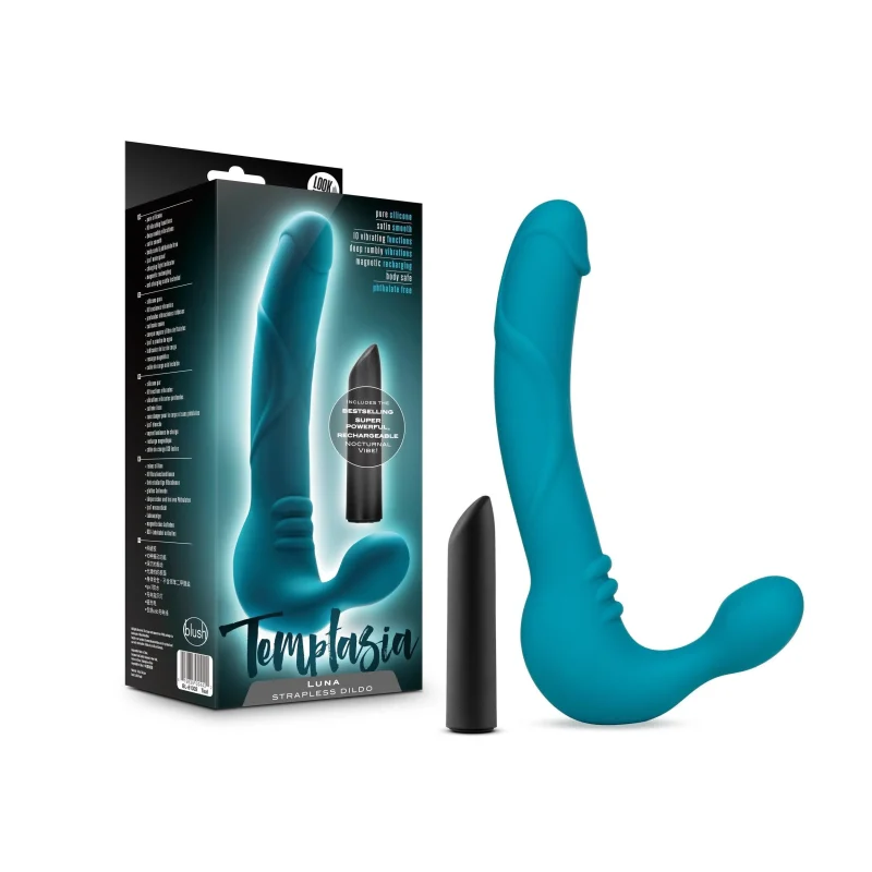 temptasia luna silicone strapless dildo teal