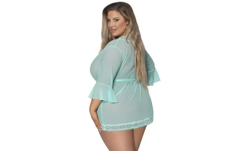 turquoise lace trim robe