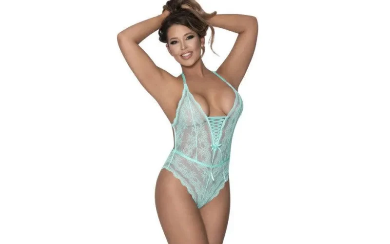 turquoise mesh lace teddy romper