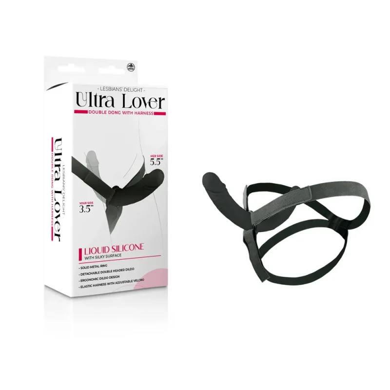 ultra lover black 14cm strap on 9cm dildo combo