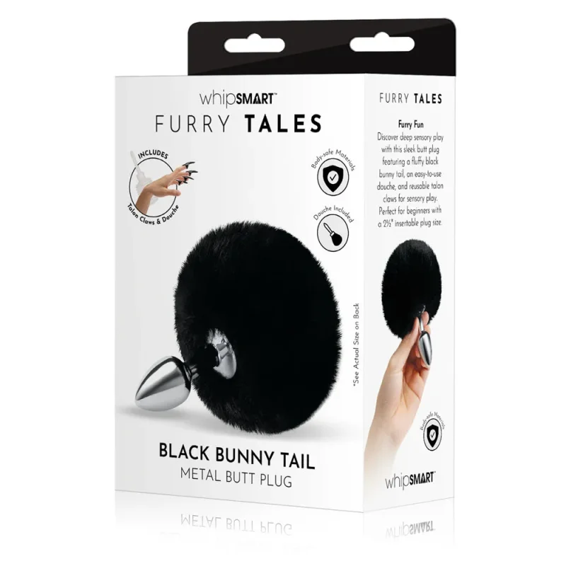 whipsmart 6 3cm metal bunny tail butt plug black furry tail