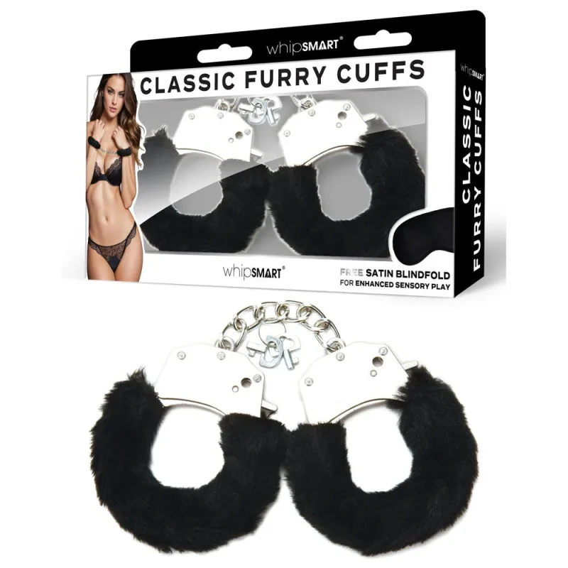 whipsmart black furry cuffs with eye mask classic restraints