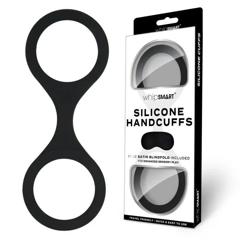 whipsmart black silicone handcuffs w blindfold