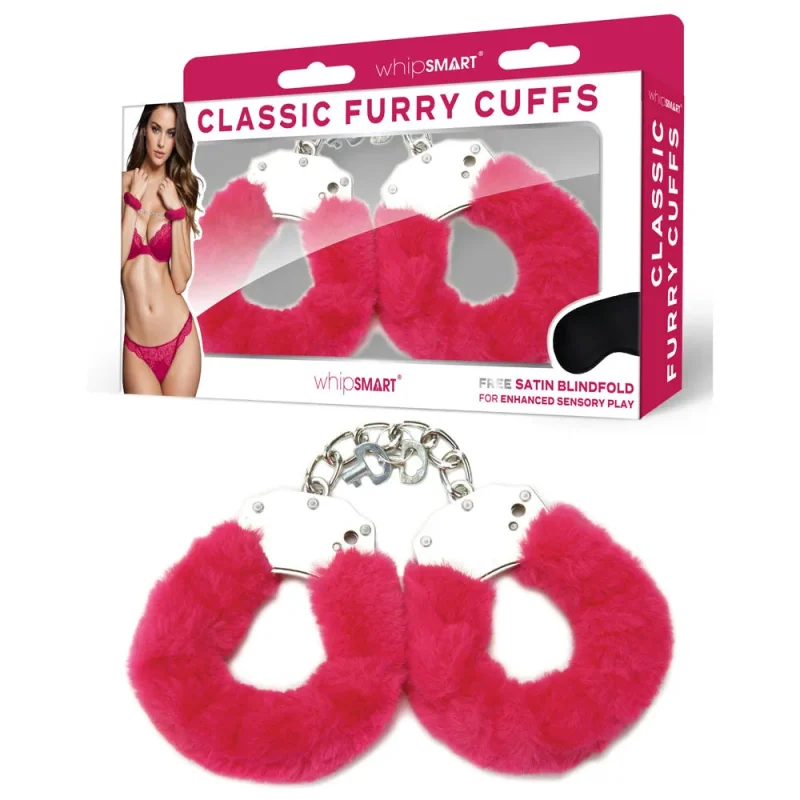 whipsmart hot pink furry cuffs eye mask set