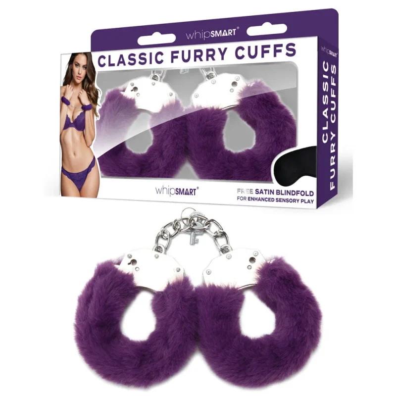 whipsmart purple furry handcuffs with bonus eye mask