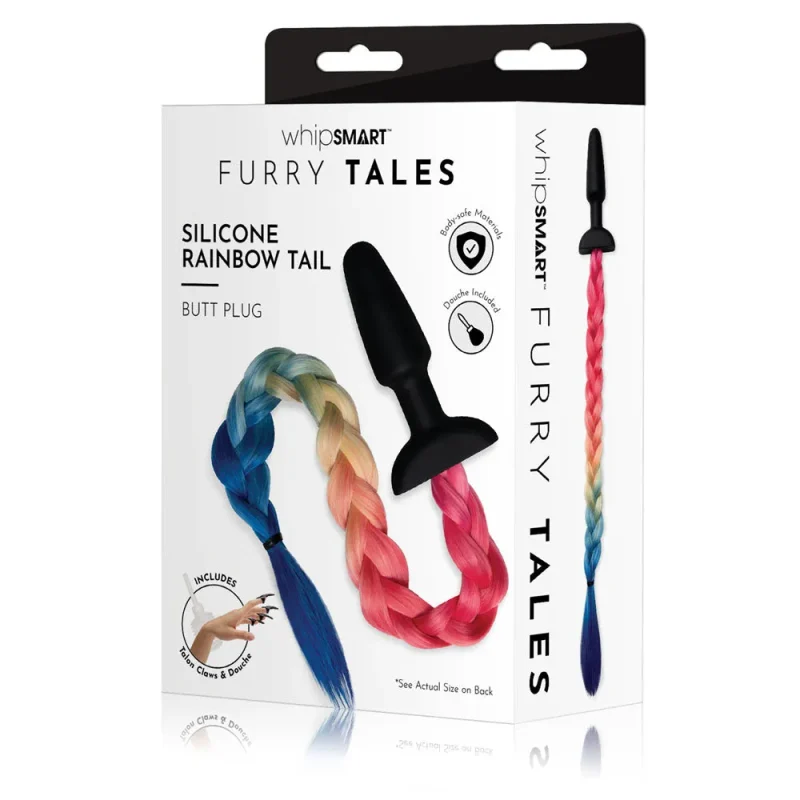 whipsmart rainbow furry tail 8 9 cm black butt plug