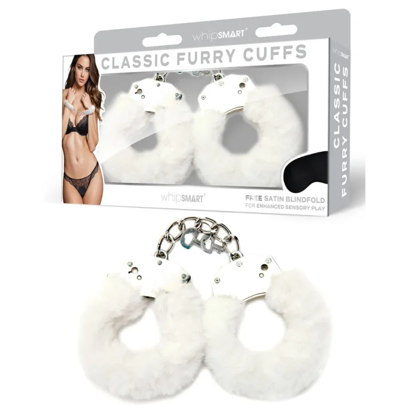 whipsmart white furry cuffs deluxe restraints with eye mask