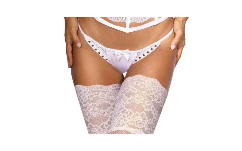 white microfiber lace g string with studs