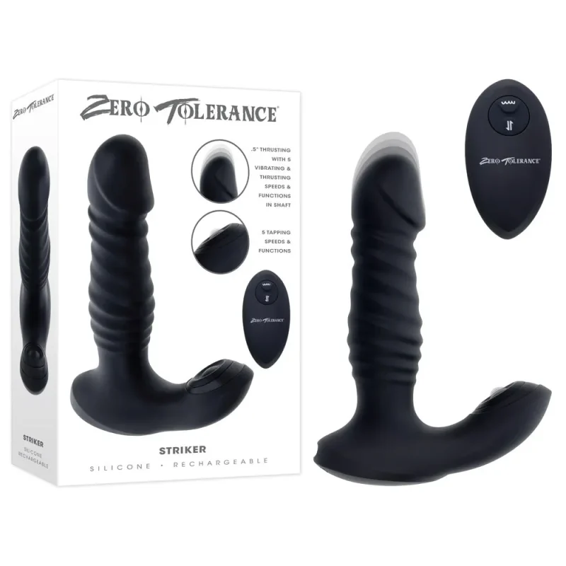 zero tolerance striker 16 4cm rechargeable thrusting vibrator w remote