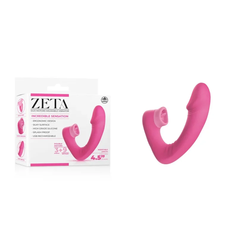 zeta duo wearable vibrator 11 4cm pink usb rechargeable with clitoral stimulator